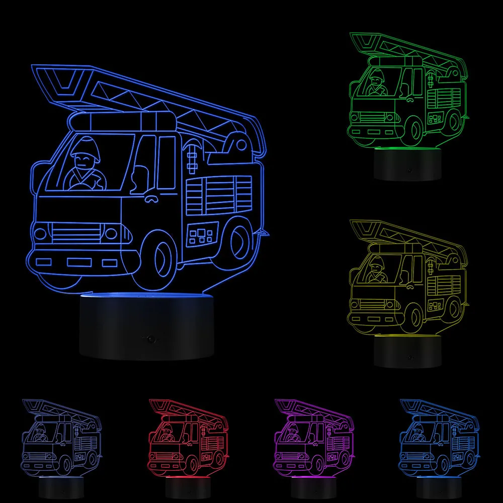 Fire Engine nowoczesne oświetlenie Fire Dept Office 3D złudzenie optyczne lampki nocne strażak lampa biurkowa LED Light Decor strażacy prezent