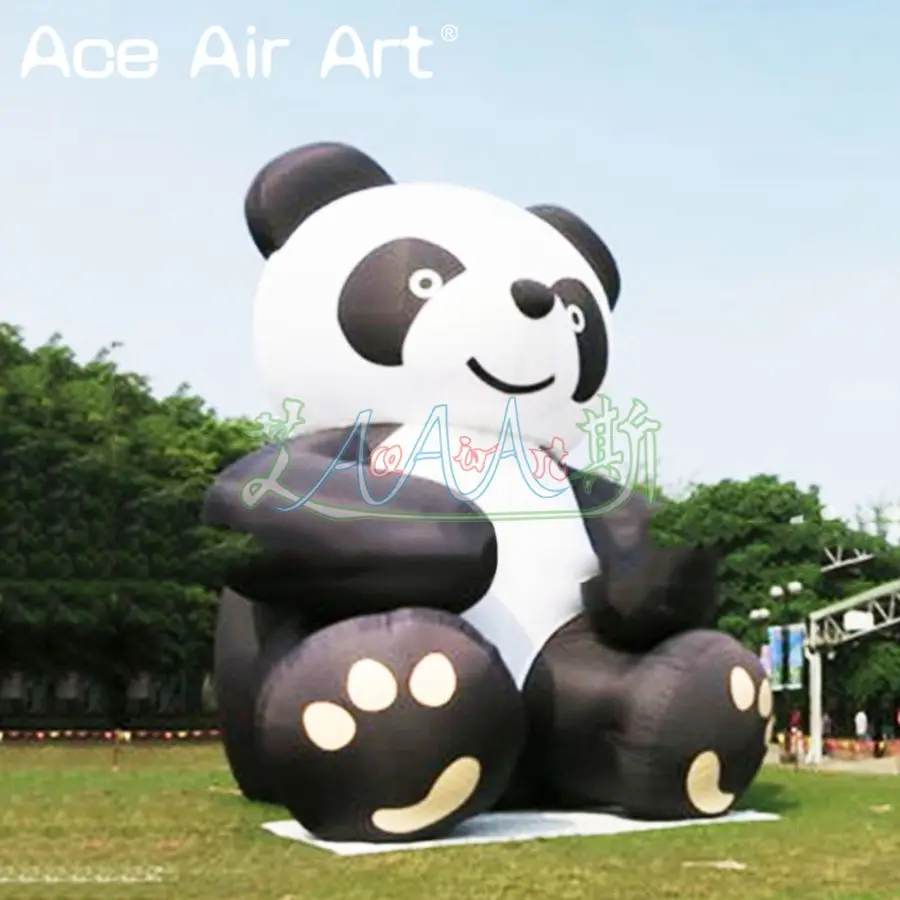 Cute Giant Inflatable Sitting Panda Model Replica with Blower for Advertising Promotion/ Zoo Display