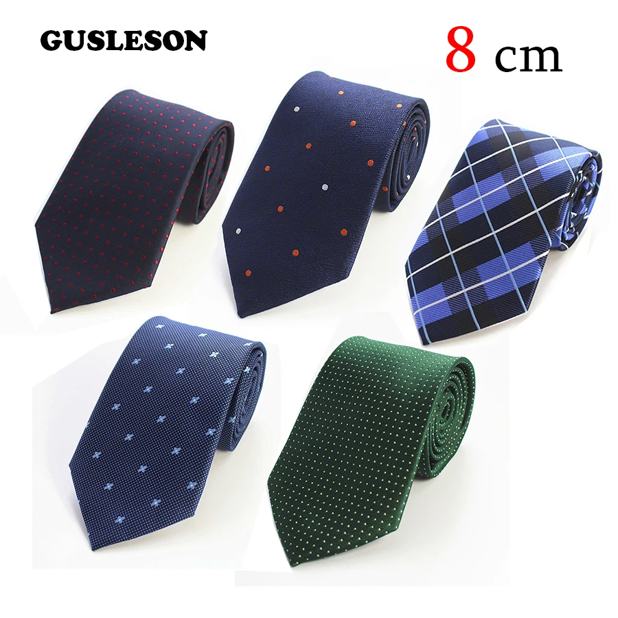 GUSLESON 8cm Ties 2017 New Brand Man Fashion Dot Striped Neckties Hombre Gravata Tie Classic Business Casual Green Tie For Men