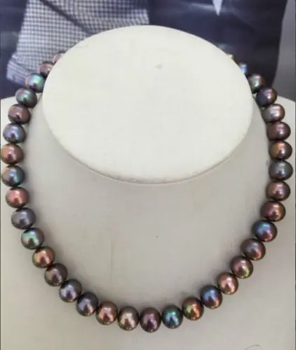 

Free shipping stunning 7.5-8mm tahitian natural black green multicolor pearl necklace 18"