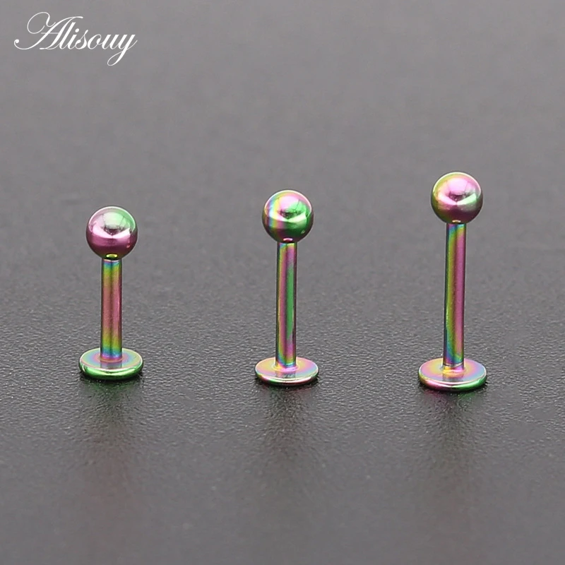 Alisouy 1Piece Surgical Steel Assorted Colors Labret Stud Lip Piercing Ear Cartilage Tragus Helix Ring Fashion Charming Jewelry