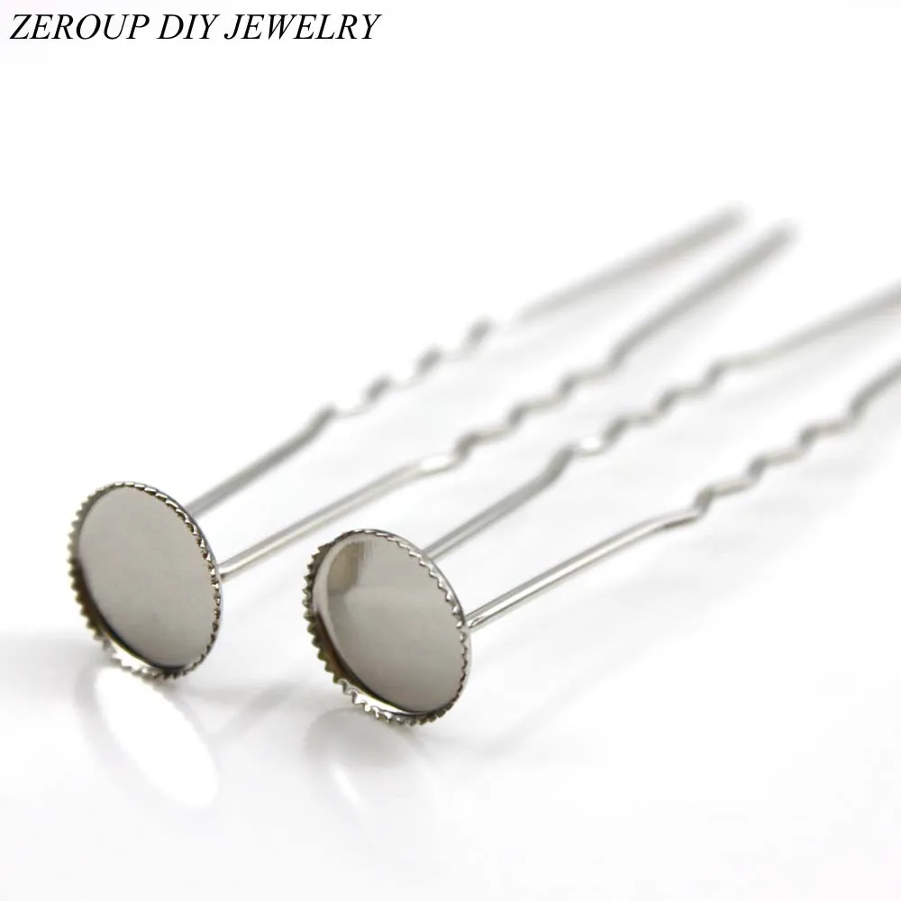 

10mm 10pcs Silver Color Plated Hair Clips Glass Cabochon Cameo Base Hairpin Supplies for Jewelry Finding HC-018