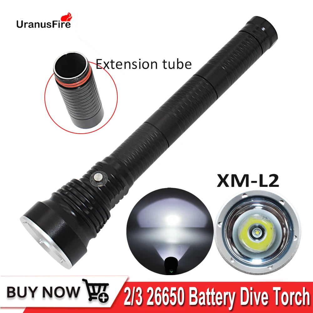 L2 LED Scuba Diving Flashlight waterproof IP68 dive torch light powered by 2/3 26650 18650 battery XM L2 Flashlight Diving torch