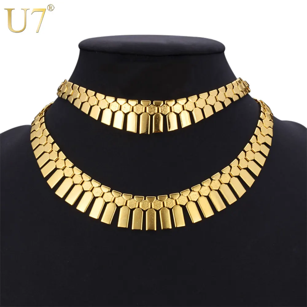 U7 Fashion Hip Hop Dubai Gold Color African Jewelry Set Women Tassels Egyptian Bracelet Necklace Set Wedding Bijoux S461 QC24