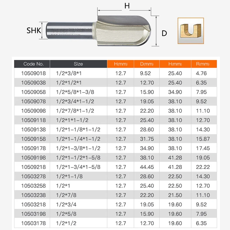 Lengthen deeper grooving Round Nose Grooving Cutter Arden Router Bit Two flute round bottom woodwork tool 1/2 Shank