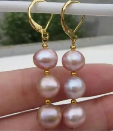 

Free shipping A pair of natural bizarre pink purple pearl earring 14K/20 YELLOW HOOK