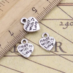 50pcs Charms Heart Made With Love 12x10mm Antique Gold Bronze Silver Color Pendants Making DIY Handmade Tibetan Finding Jewelry