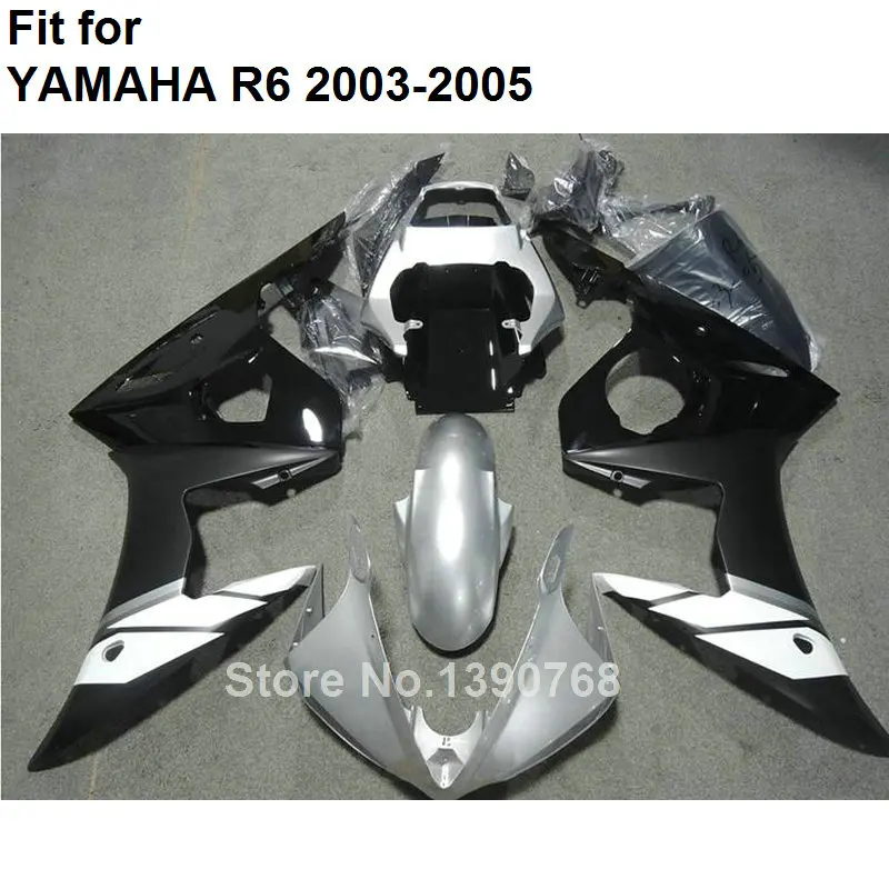 7 Free gifts motorcycle fairing kit for Yamaha YZF R6 2003 2004 2005 silver black fairings set YZFR6 03 04 05 BC78