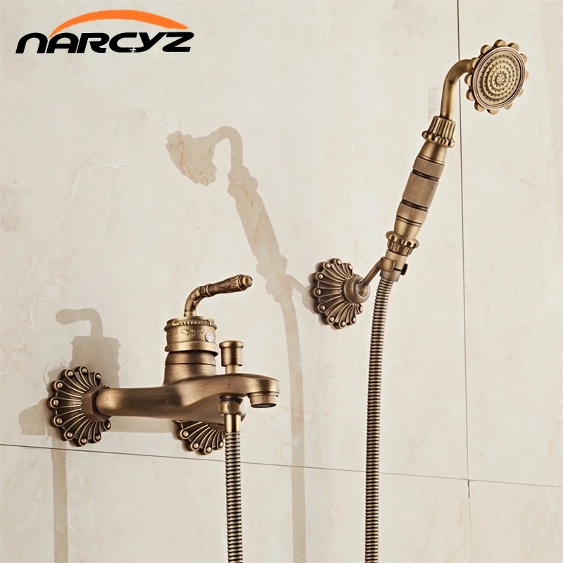 Grifo de ducha de estilo europeo para baño, juego de ducha de lujo de latón de cobre con ducha de mano, grúa de bañera antigua XT332