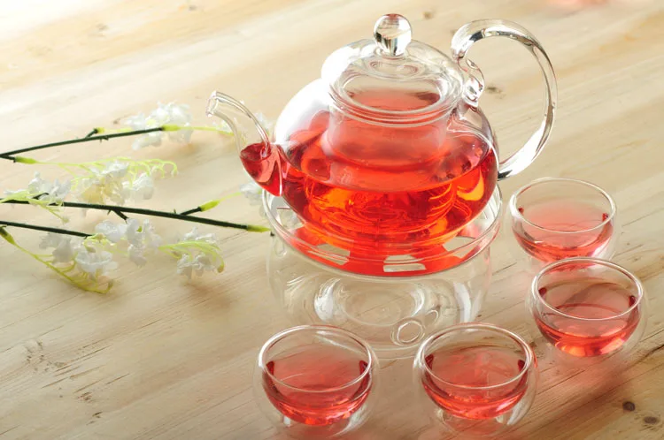 

Beautiful 600ml Glass teapot with infuser/filter+ 4/6 Cups + Warmer+candle,tea set brew herbal/flower/Loose leaf/puer tea