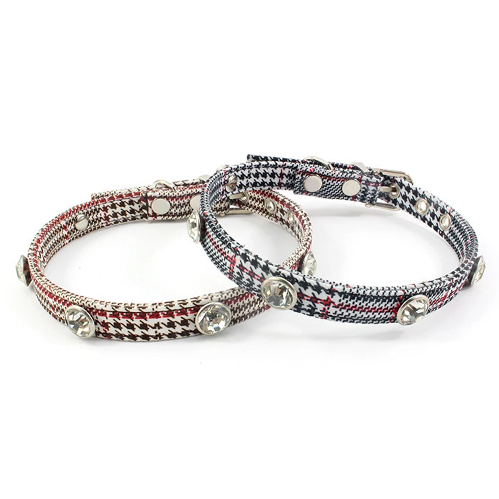 Houndstooth Rhinestones Cat Collar Fashion Retro Collar For Cats Kitten Puppies Pup Cat Supplies Accessories For Pet Puppy