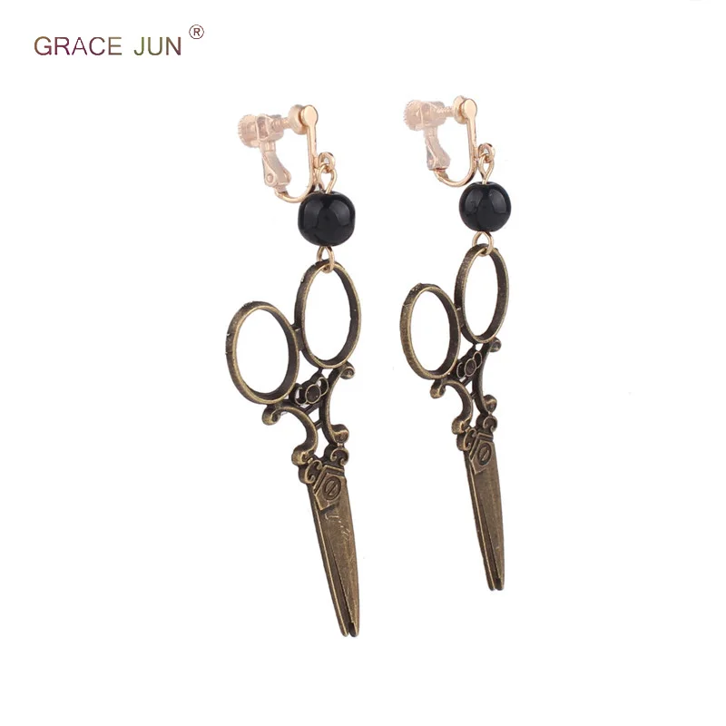 New Arrival Vintage Fashion Big Scissors Shape Clip on Earrings for Women Party Luxury Simulated Pearl Needn\'t Ear Hole Earrings