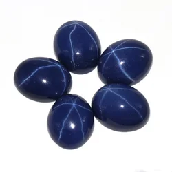 1pc 5pcs Star Corundum Sapphires Dark Blue Oval Cabochon Gemstone Synthetic