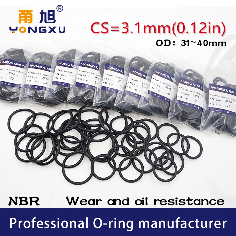 20PCS/Lot Black NBR Sealing O Ring CS3.1mm Thickness OD31/32/33/34/35/36/37/38/39/40*3.1mm Seal Rubber Gasket Rings Washer