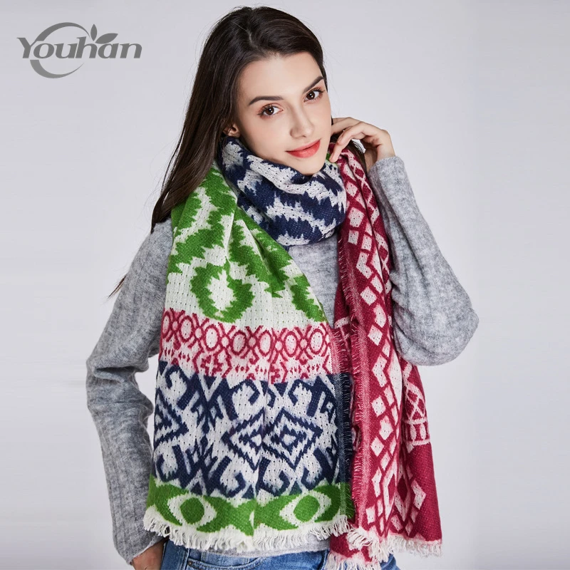 YOUHAN 2021 Women Scarf Stylish Warm Blanket Colourful Scraf  Gorgeous Wrap Long Tassel Plaid Thick Brand Shawls & Scarves