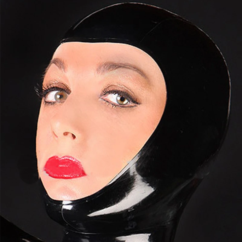 

sexy lingerie exotic club wear unisex black latex open face hoods cekc zentai fetish customize size costumes XS-XXL