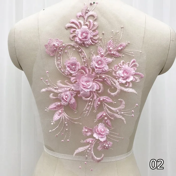 2 Stück/Set Neue Mode Stickerei Perlen Pailletten Spitzenblume, Kinderkleid, Kostüm, DIY Spitzenzubehör 36*21cm RS1868 – Detail 5