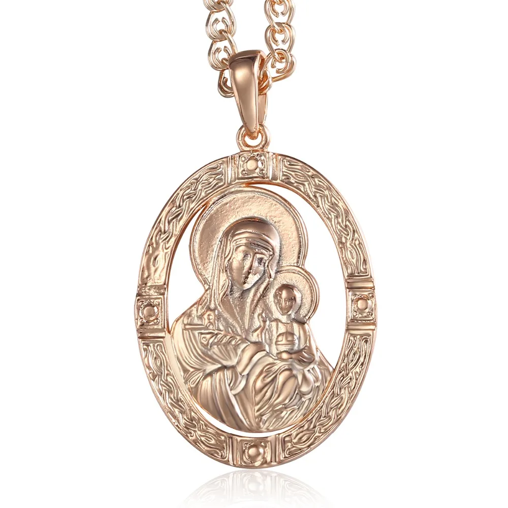 Virgin Mary Jesus Pendant Necklace For Women Men 585 Rose Gold Color Necklace Woman Male Jewelry Wholesale Fashion Gifts 50.5cm