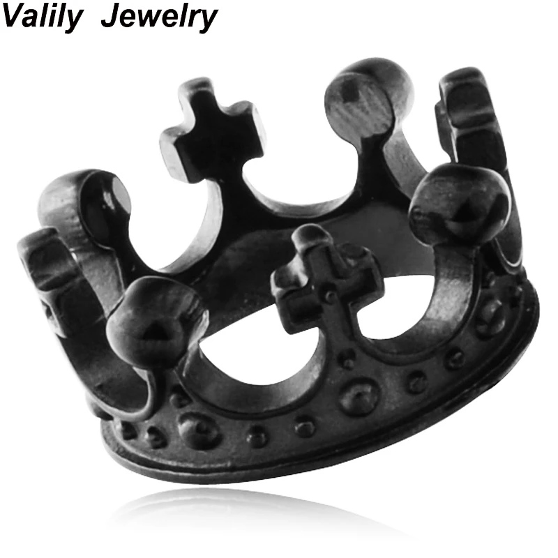 

Valily Jewelry Black plating Queen King Crown ring for Women,Stainless steel fashion finger band ring for men,wedding party ring