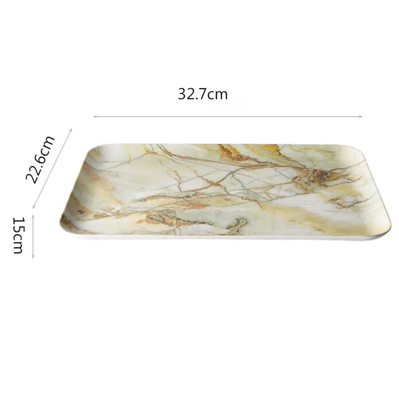 JINSERTA Marbled Storage Tray Melamine Dessert Fruit Cake Plate Retro Breakfast Bread Tableware Restaurant Hotel Serving Tray