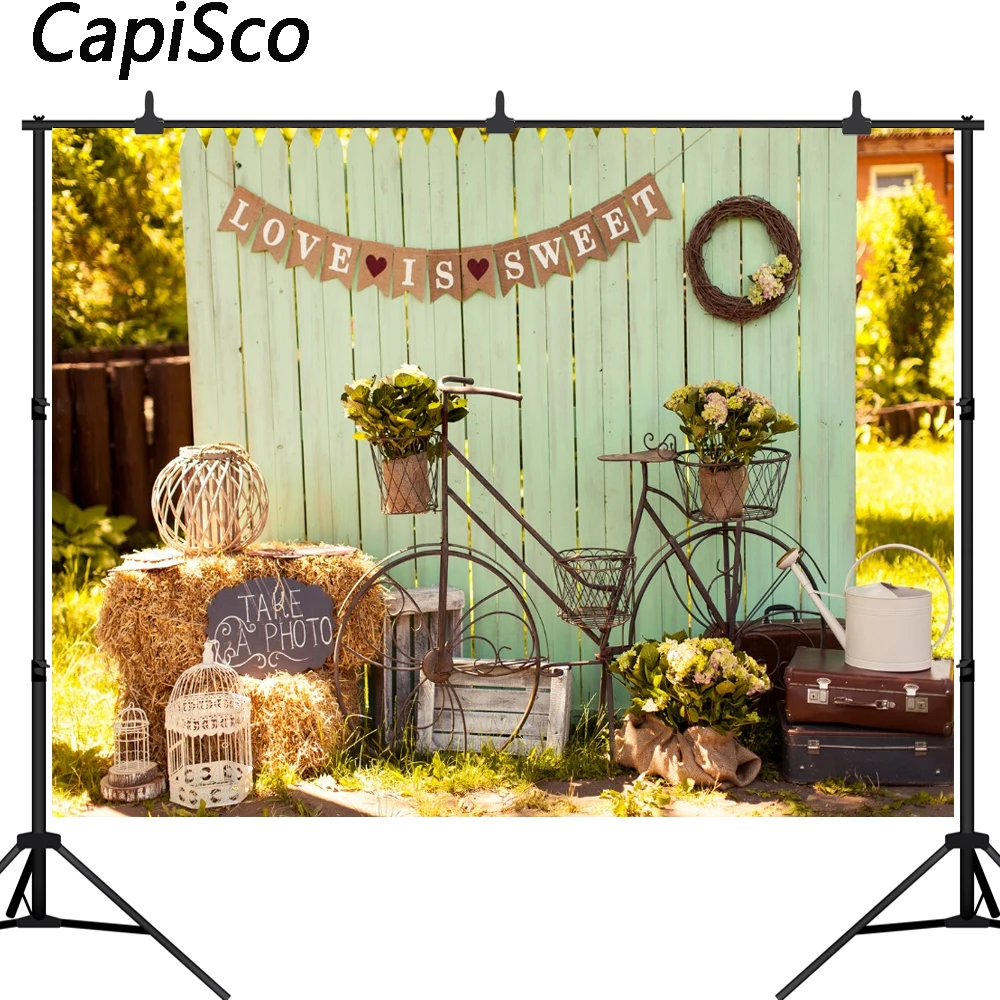 Capisco Flower bicycle Wooden wall sweet love wedding party Photography studio Backgrounds Outdoor scenery Photo Backdrops