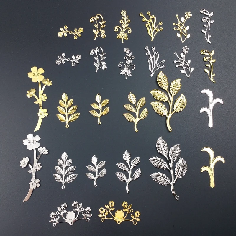 20 sztuk/partia metalowa filigranowa gałąź kwiaty kromka Charms ustawienie podstawy biżuteria DIY komponenty