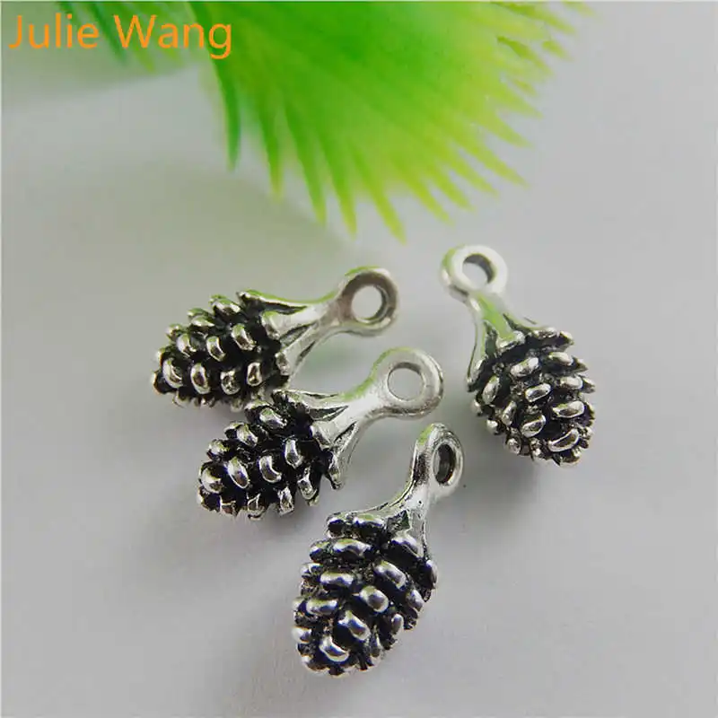 Julie Wang 20PCS Vintage Pine Cone Charms Echinacea Antique Silver Color Alloy Pendants Decor Finding Jewelry Making Accessory