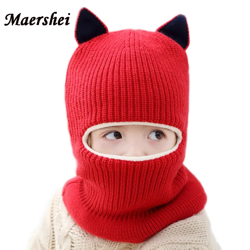 MAERSHEI 2022 new baby girl winter hat warm and velvet Beanies Knitted Cap Kids Balaclava Mask Hats Gorras