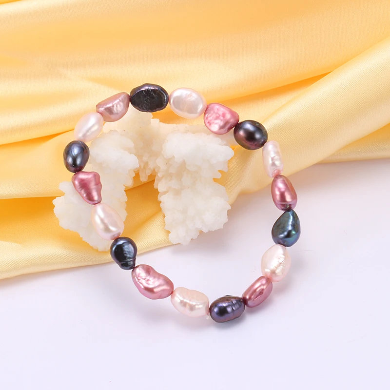 HENGSHENG 2019 Hot Baroque Freshwater Pearl Bracelets For Women, Muti Color Elastic Bracelet,Trendy Fine 8-9mm Jewelry Bracelets