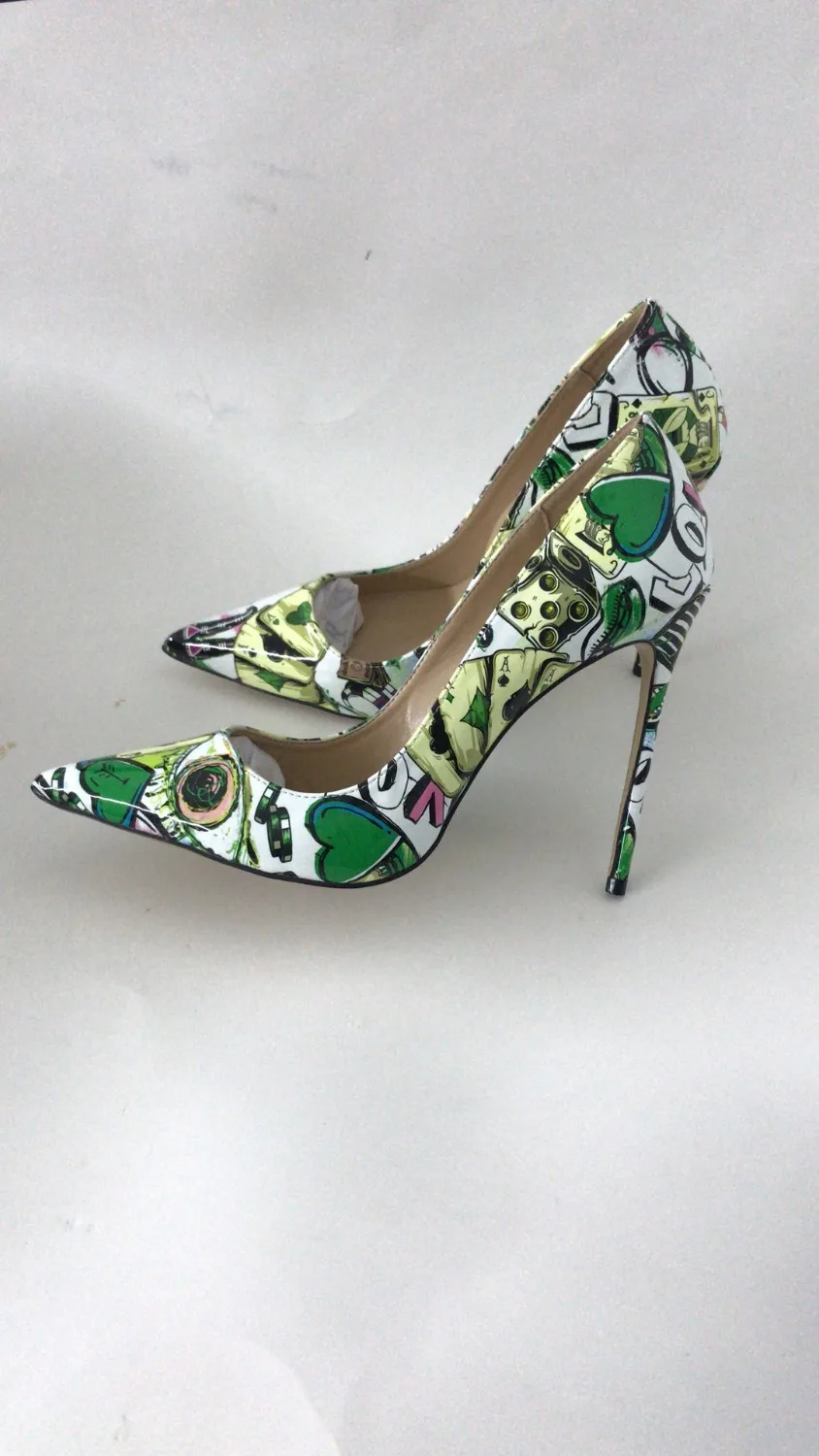 Scarpe da donna Stiletto 12cm/10cm/8cm tacchi alti donna décolleté stampa verde in pelle punta a punta Ladies Party Wedding scarpe da donna