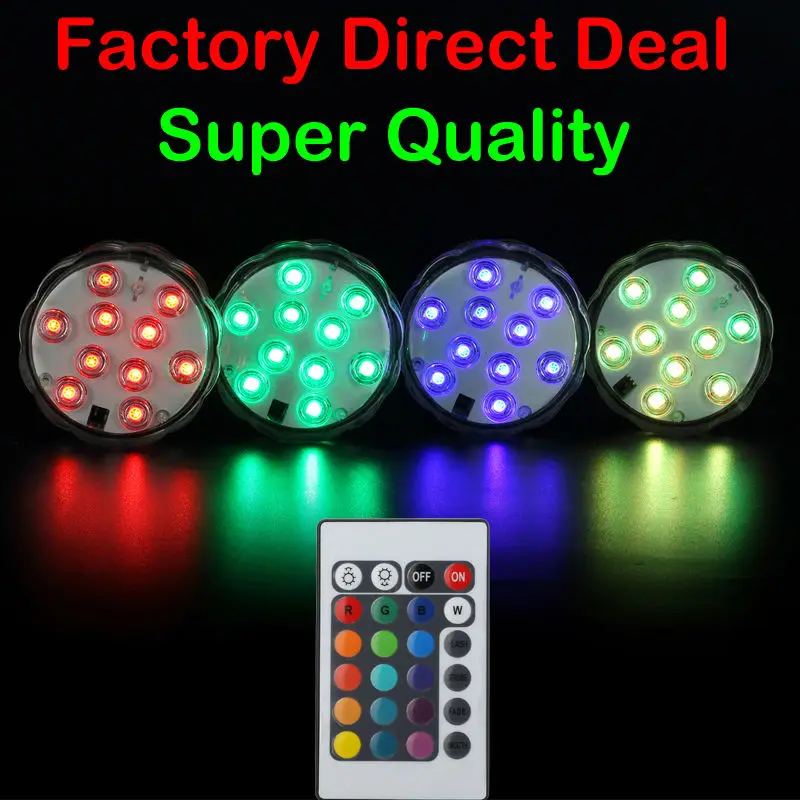(12 pezzi/lottp) 10 LED RGB Multi Color Immersione Impermeabile Wedding Party Luce di Base Vaso + Remote Controller