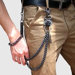 Mens Hip Top Punk Rock Jeans Pants Trousers Wallet Waist Chain Men's Skull Ghost Head Metal Chains Two Strands Biker Keychain