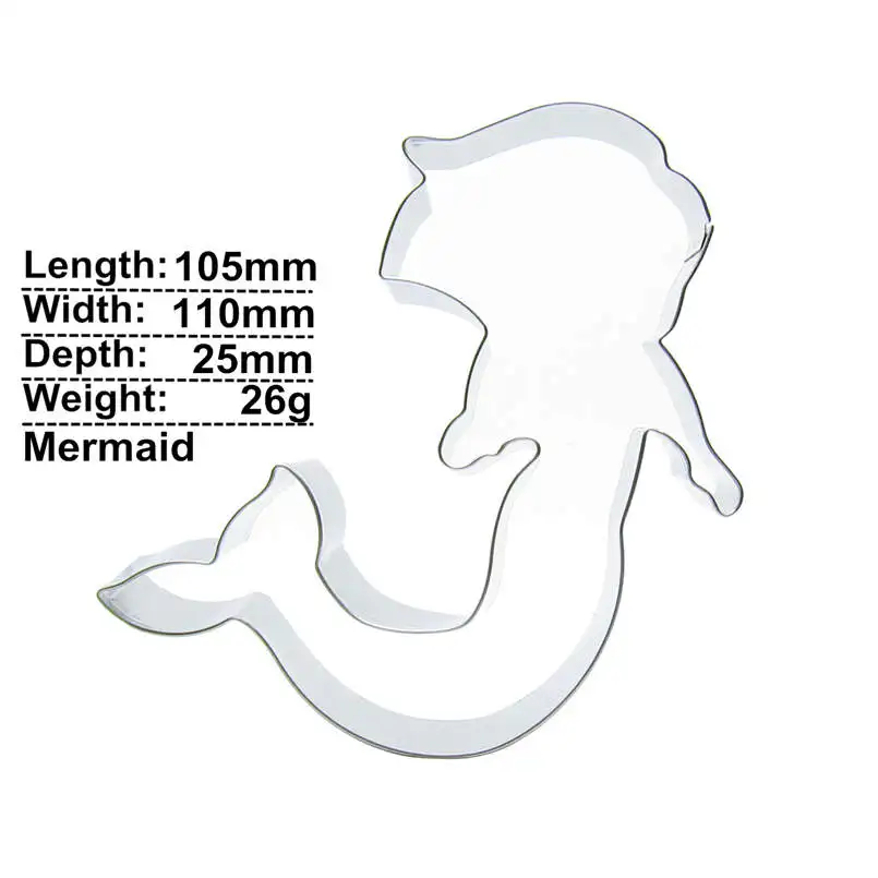 Mermaid shape Cookie cutter biscuit embossing machine Pastry Fudge Stainless Steel Baking mould Cake decorating kitchen Tools