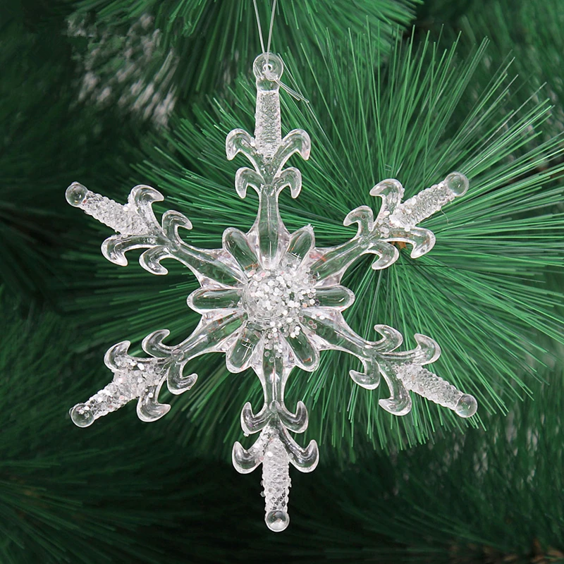 Weight 8G Size 4.5X4.5CM In Total 6 PCS Christmas Transparent Sticky Snowflakes Acrylic XMas Tree Hanging Decorations