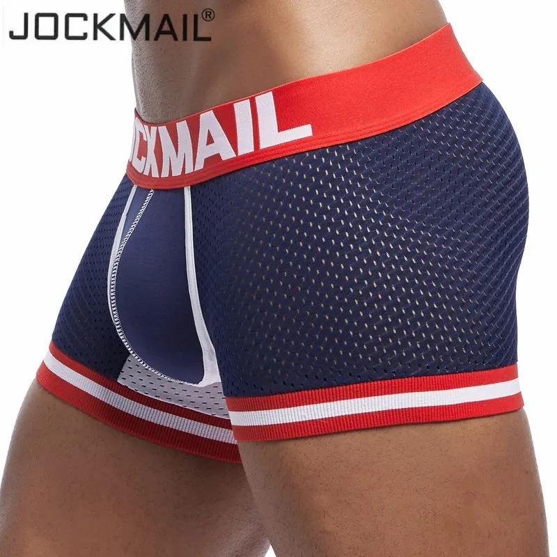 JOCKMAIL Brand New Underwear Men Boxer Mesh U Pouch Sexy Underpants Cueca Cotton Pants Trunks Boxer shorts Gay Male Panties