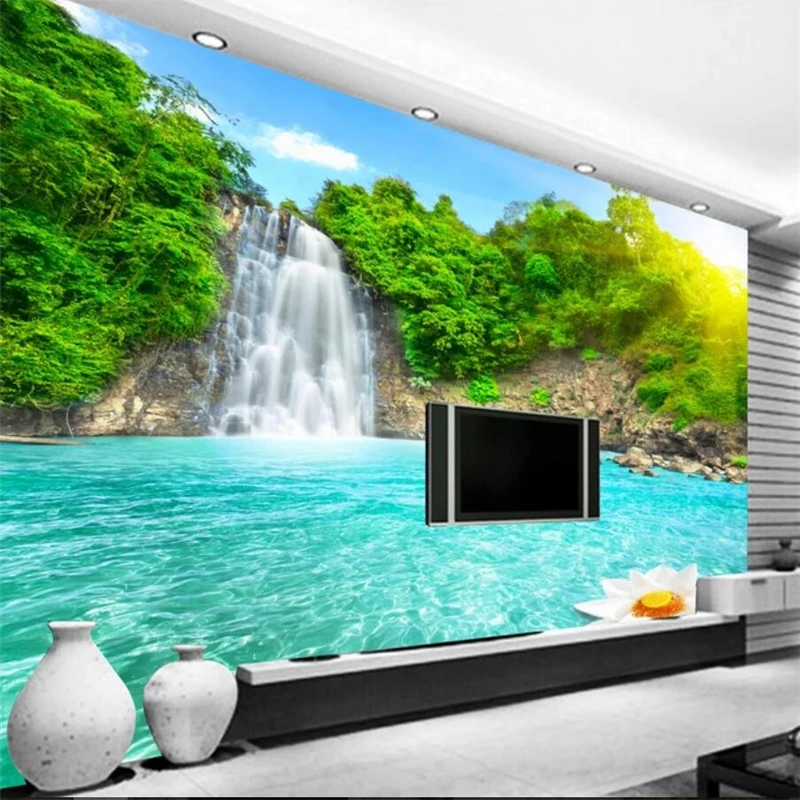 wellyu Waterfall water wealth river 3D TV background wall custom large mural green silk cloth wallpaper papel de parede