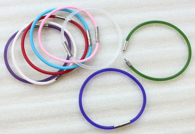 16PCS Mixed Colours Of Rubber Cord Silver Color Bayonet Clasp Bracelets #23496