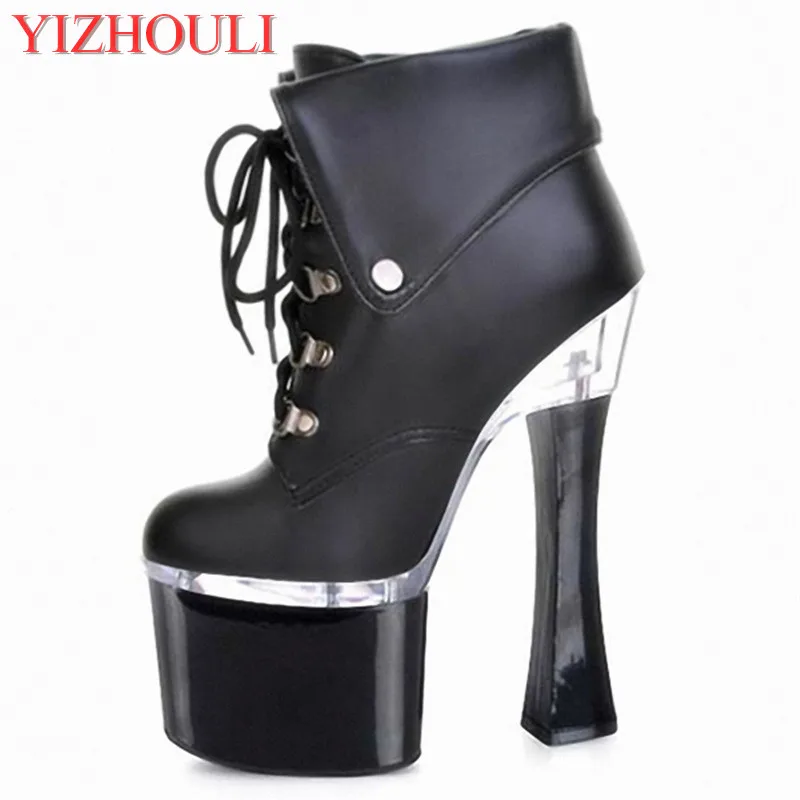 High with fine belt  ladies\' ankle boots sexy dance boots 17-18-20cm ultra sexy lace-up high heel shoes women leather boots