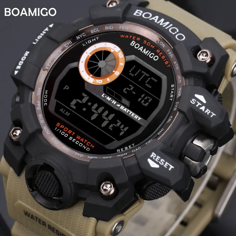 BOAMIGO brand men digital sport military watch UTC DST time auto led boy swim shock waterproof wristwatches Relogios Masculino