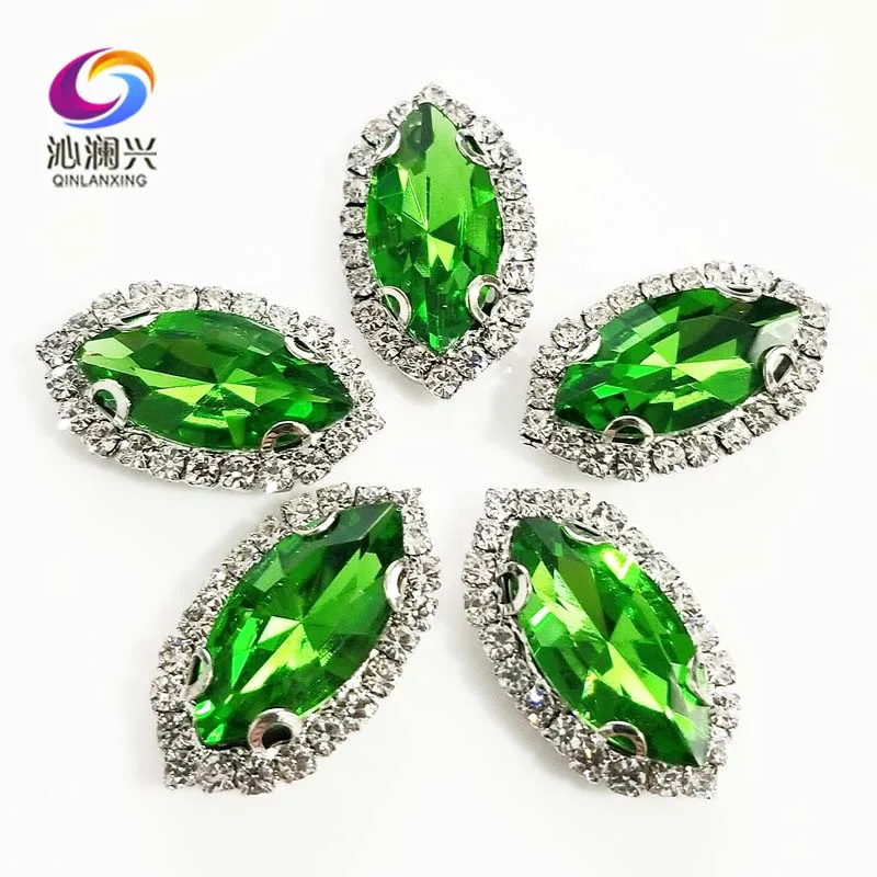 

Top Grade Grass Green Glass Crystal Rhinestones, Eye Shape Sew on Buckle, Used for Needlework, Diy Clothing Sewing Accessories