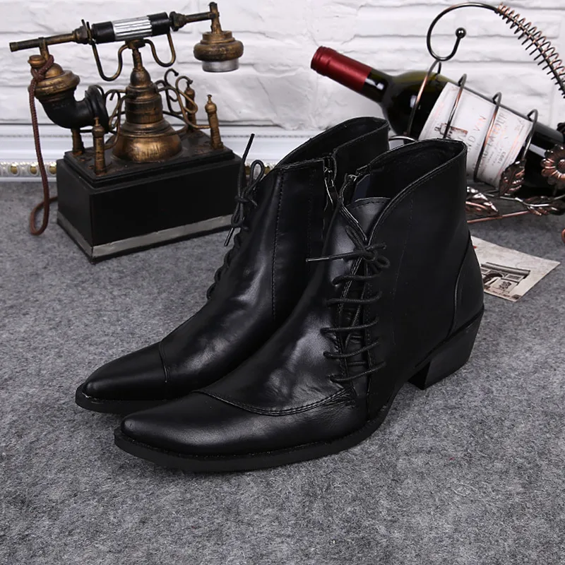 

Autumn winter european style cowboy boots mens lace up military boots high top genuine leather work army shoes big size47