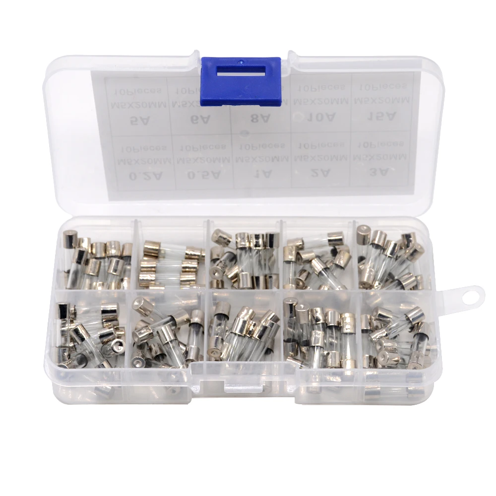 100Pcs 5*20 5x20 mm Auto Glass Tube Fuse Assorted Kit 0.2A 0.5A 1A 2A 3A 5A 6A 8A 10A 15A