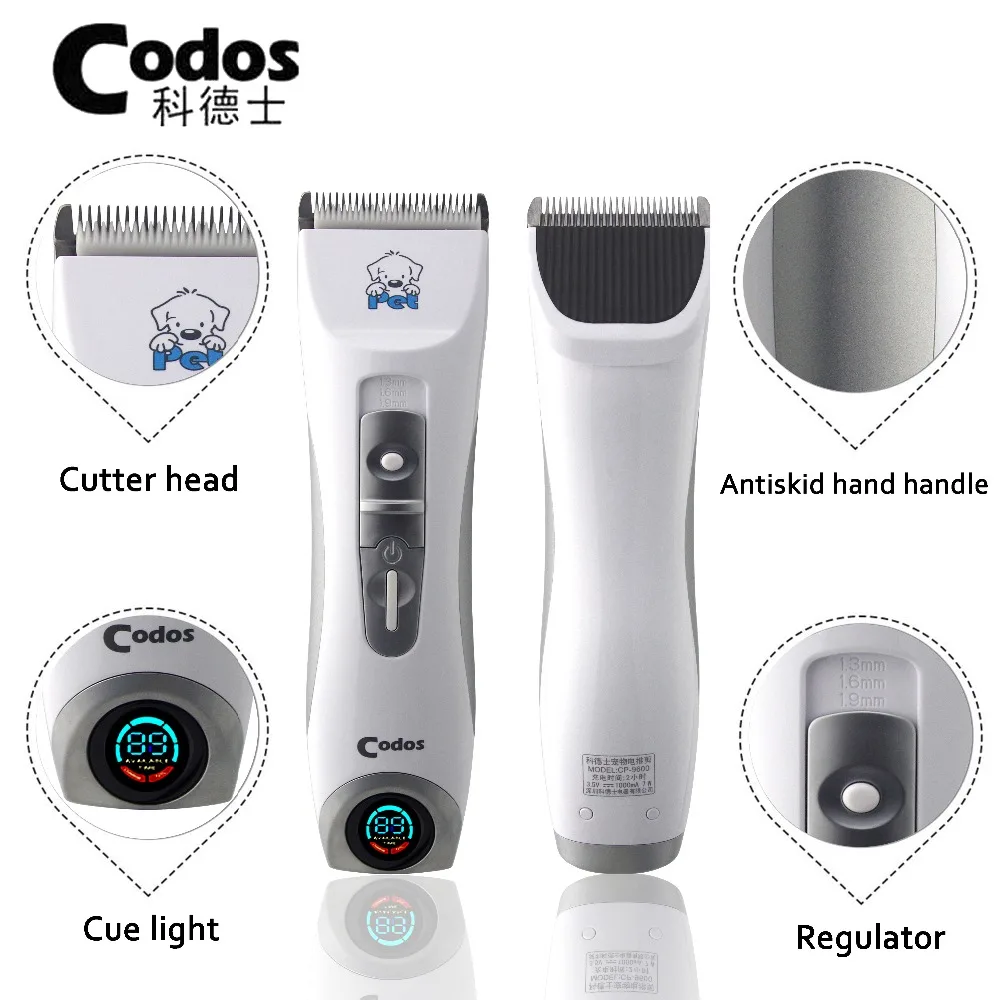 Professional Codos CP9600 Pet Trimmer Electric Pet LCD Display Grooming Haircut Shaver Machine Silver Rechargeable Dog Clipper