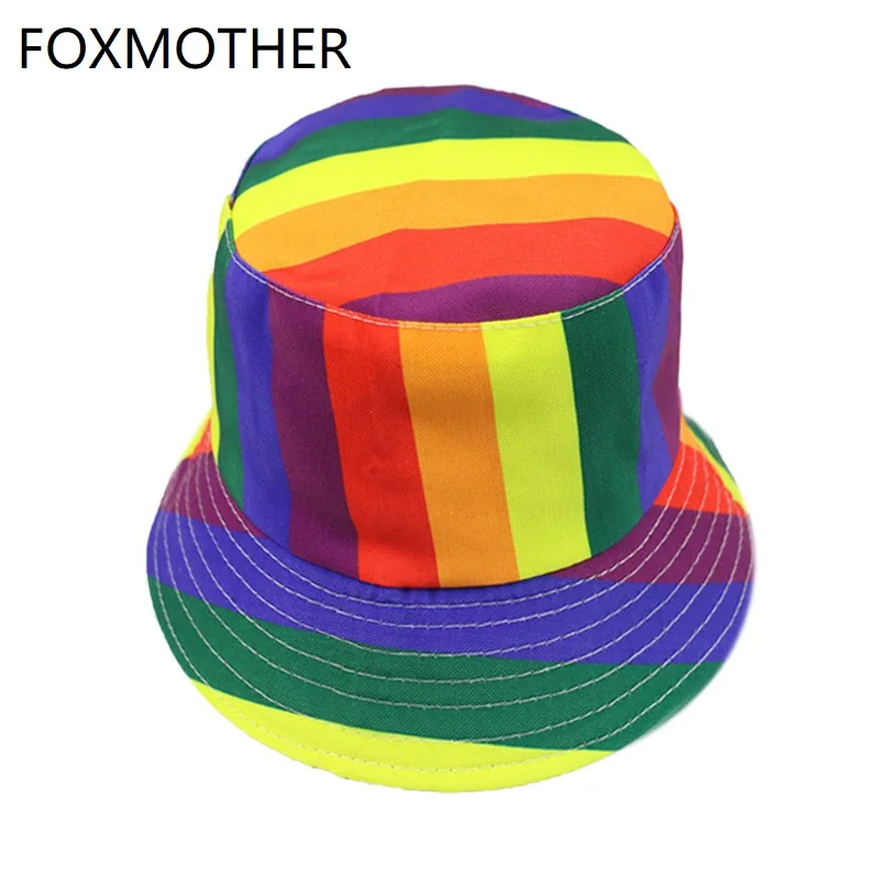 

FOXMOTHER New Chapeu Pescador Gorras Gay Rainbow Striped Fisherman Hats Caps Women Mens