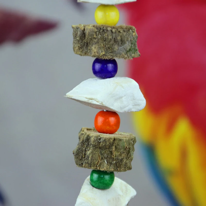 1 Pcs Parrot Bird toy Cuttlefish bone calcium Wooden Bite toys String Hanging Climbing Colored Beads Hook Bird cage Accesories