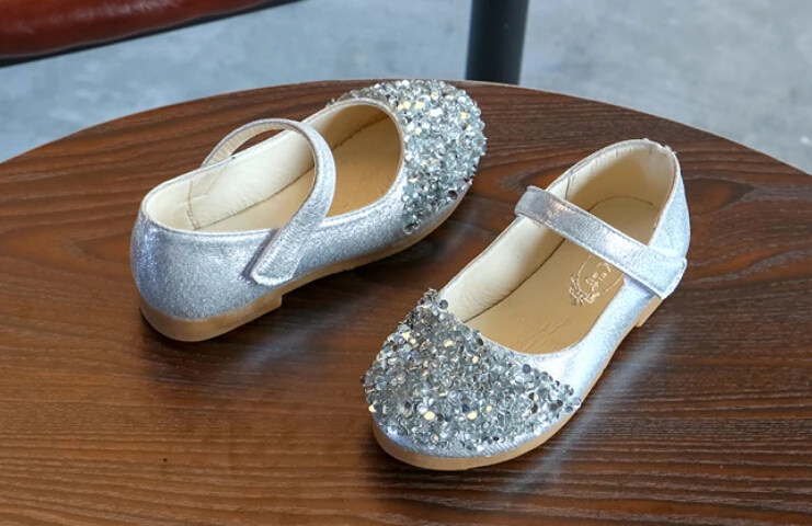 Acorha-zapatos de baile con diamantes de imitación para niña, sandalias de lentejuelas de PU para boda, zapatos de princesa para niña, tres colores