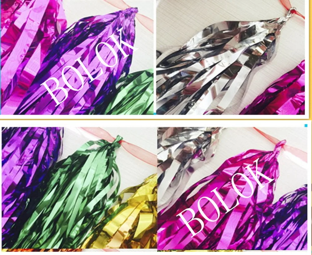 

40pcs/lot 13.4" (34cm) long 46cm wide Metallic color Tissue Tassel Garland, gold,sliver, blue red, green, used in wedding deco