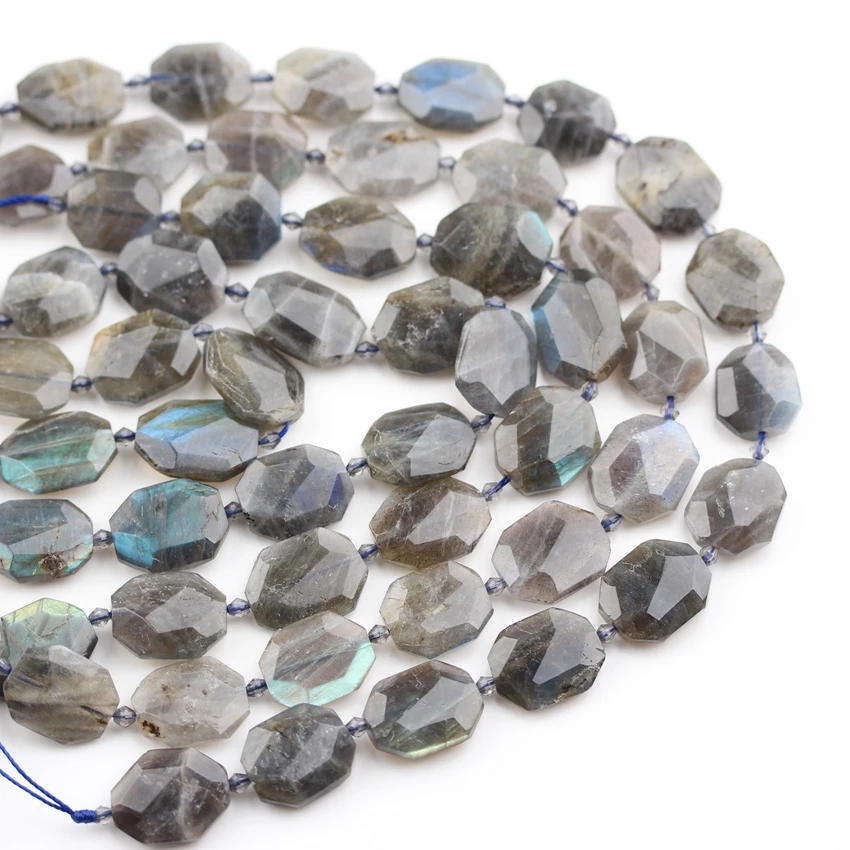 Polished Natural Flash Labradorite Stone Beads,Drilled Faceted Octangle Slab Beads Pendant Necklace Craft,Approx 15-18PCS Strand