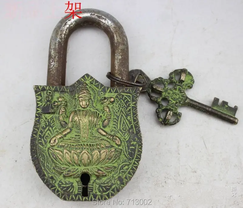 

Antiquated CN. Home lock Lotus Buddha God the padlock And Two Key Can be Use Pure Copper