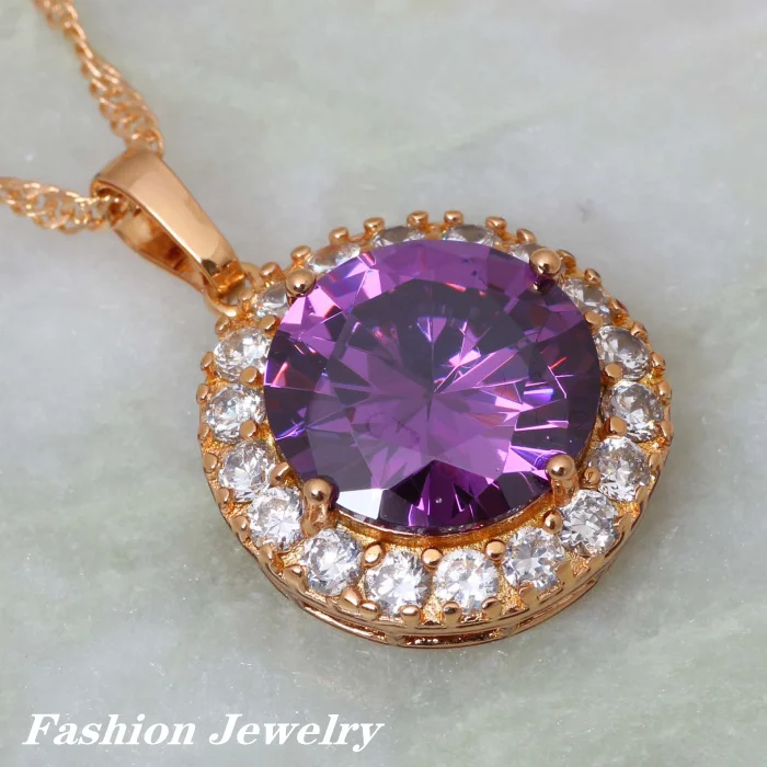 Garilina Fine Jewelry Sets Purple Zircon White Clust Purple crystal Gold Plated Pendant Necklace/Stud Earrings for Women Girls